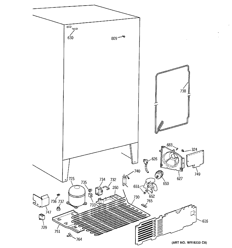 UNIT PARTS Diagram and Parts List for TFX20JABAWW  General Electric Refrigerator