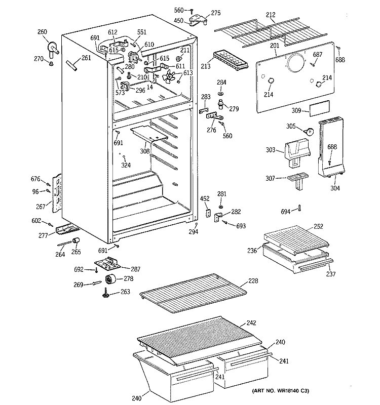 CABINET Diagram and Parts List for CTX14BABBRWW  Hotpoint Refrigerator