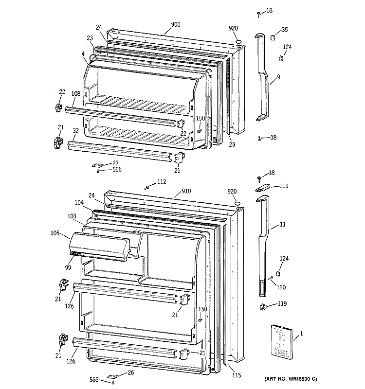 DOORS Diagram and Parts List for CTX17BABBRWW  Hotpoint Refrigerator