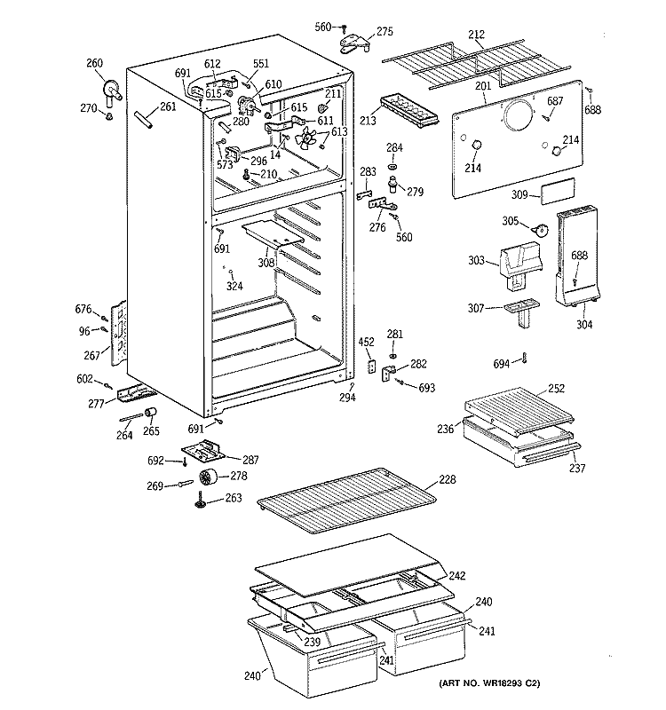 CABINET Diagram and Parts List for CTX17BABBRWW  Hotpoint Refrigerator