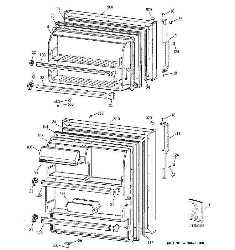 DOORS Diagram and Parts List for CTT18EABBRAA  Hotpoint Refrigerator