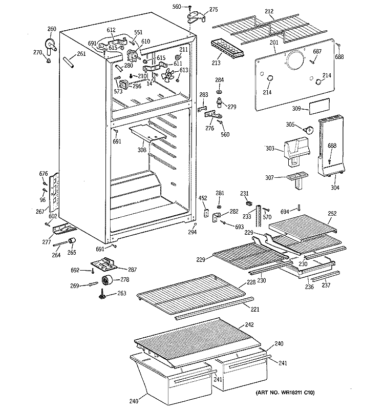 CABINET Diagram and Parts List for CTT18EABBRAA  Hotpoint Refrigerator