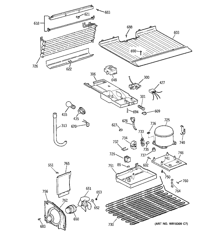 UNIT PARTS Diagram and Parts List for CTT18EABBRAA  Hotpoint Refrigerator