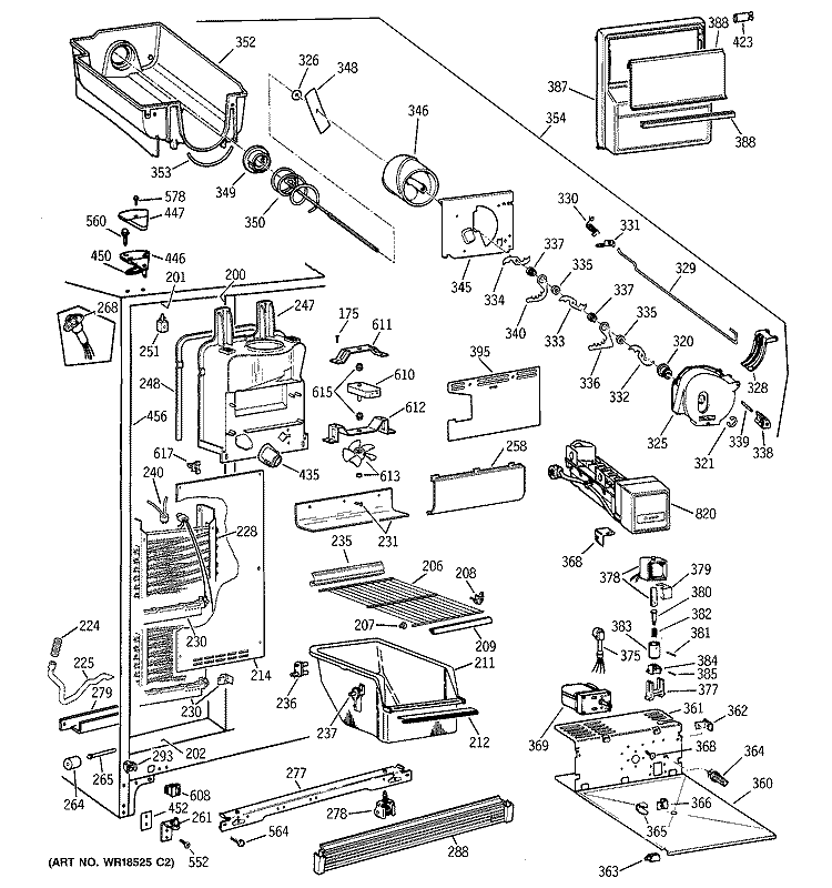FREEZER SECTION Diagram and Parts List for TFX25QRBAWW  General Electric Refrigerator