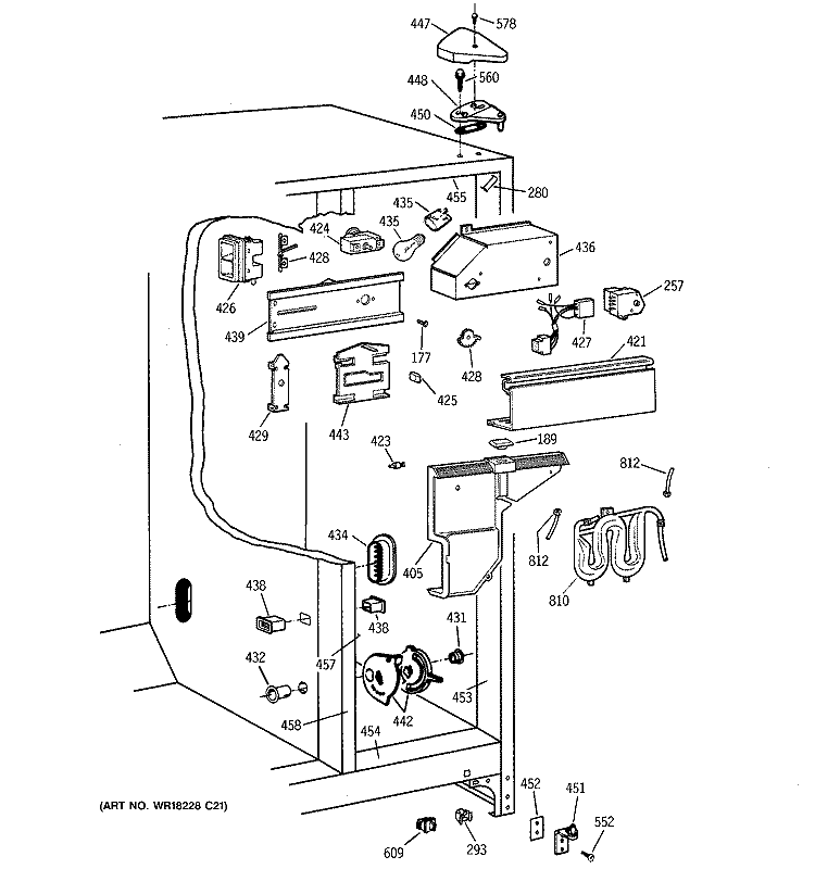 FRESH FOOD SECTION Diagram and Parts List for TFX25QRBAWW  General Electric Refrigerator
