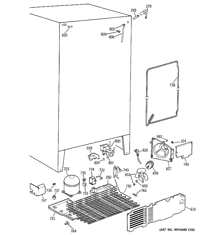 UNIT PARTS Diagram and Parts List for TFX25QRBAWW  General Electric Refrigerator