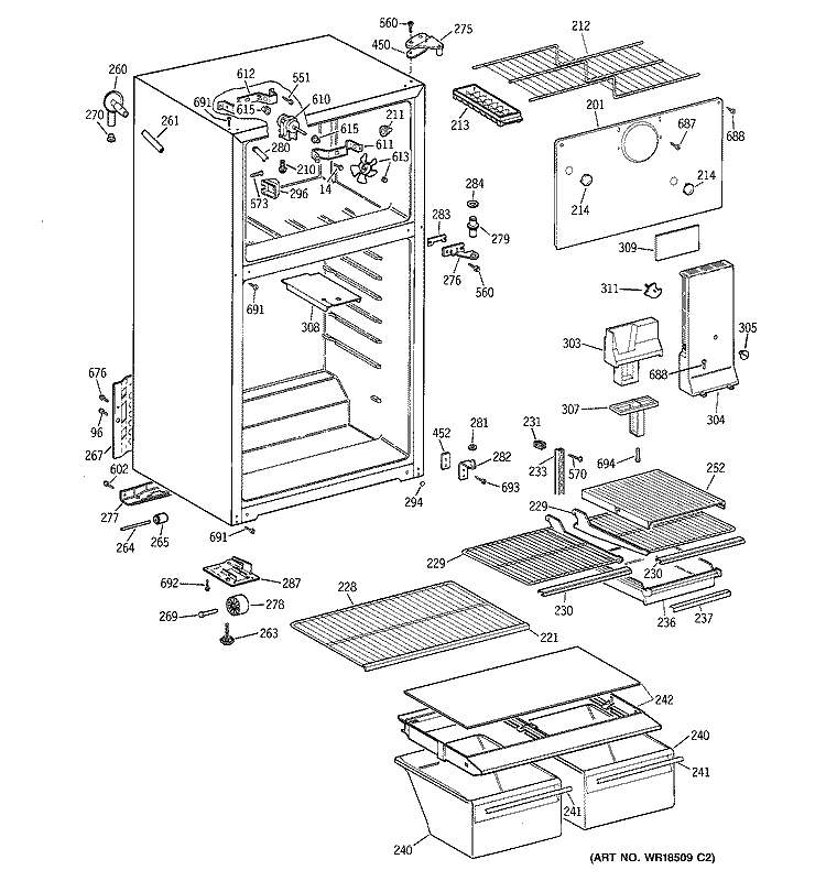 CABINET Diagram and Parts List for CTG16EACBRWW  Hotpoint Refrigerator