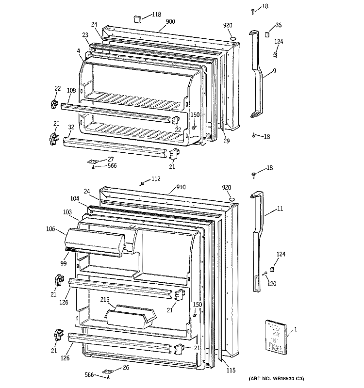 DOORS Diagram and Parts List for CTG16GACBRWW  Hotpoint Refrigerator