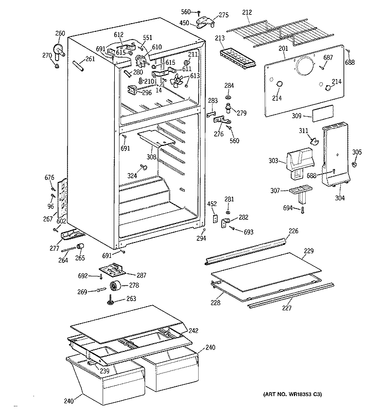 CABINET Diagram and Parts List for CTG16GACBRWW  Hotpoint Refrigerator
