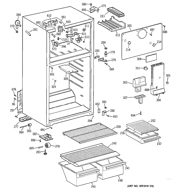 CABINET Diagram and Parts List for MTG14EACBRWW  General Electric Refrigerator