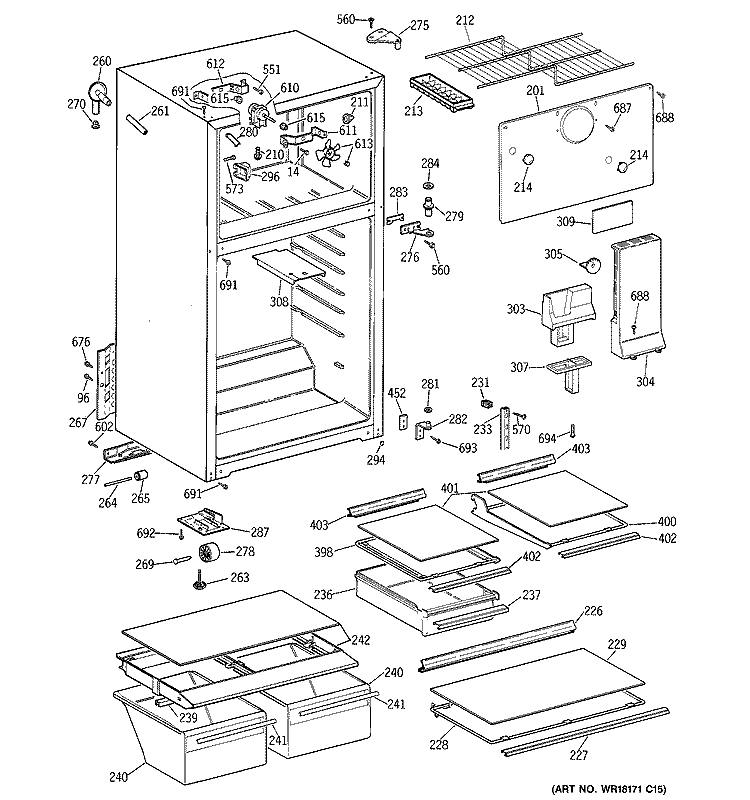 CABINET Diagram and Parts List for CTX17KABBRWW  Hotpoint Refrigerator