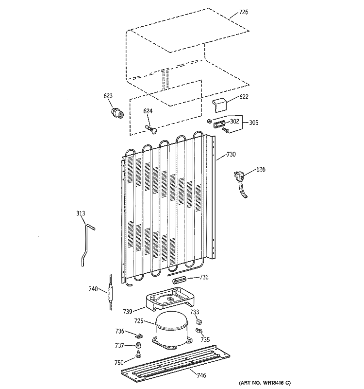 UNIT PARTS Diagram and Parts List for TDX9SNYCRWH  General Electric Refrigerator