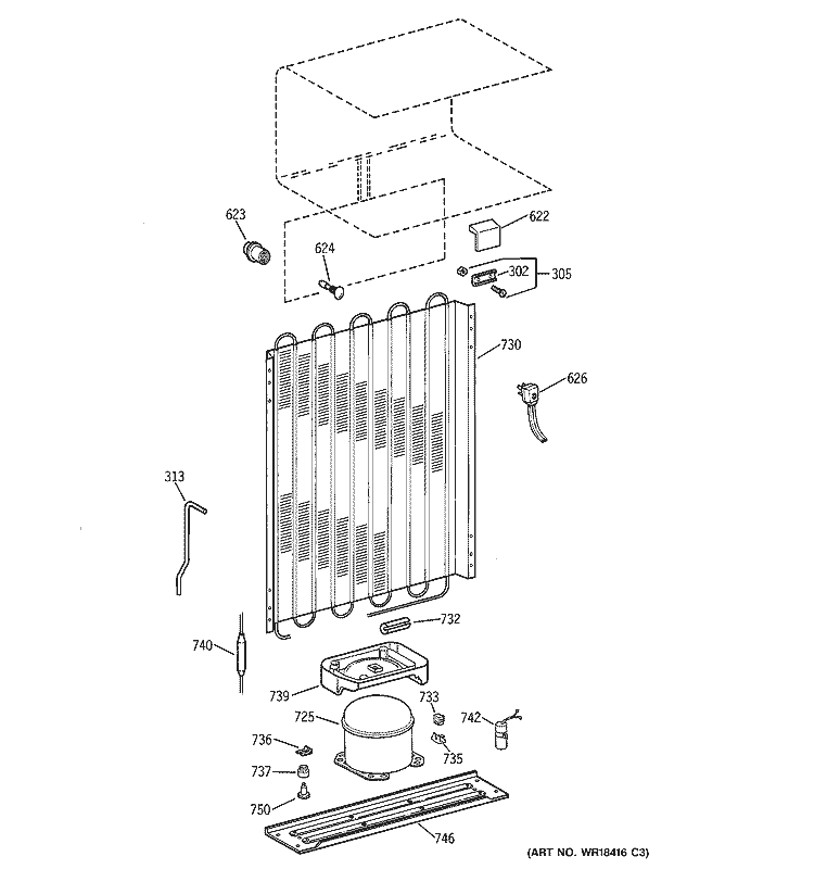 UNIT PARTS Diagram and Parts List for TDX11SNYCRWH  General Electric Refrigerator