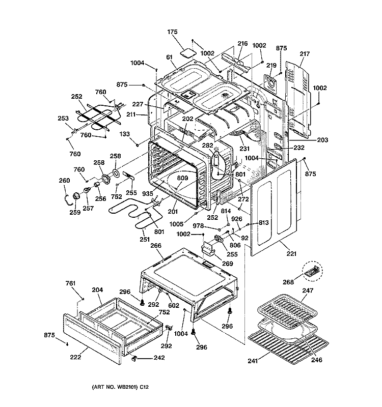 BODY PARTS Diagram and Parts List for JBP30BB1AD  General Electric Range
