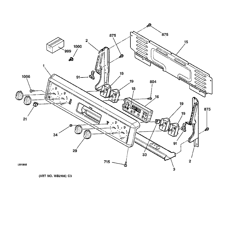 CONTROL PANEL Diagram and Parts List for JBP48AB1AA  General Electric Range
