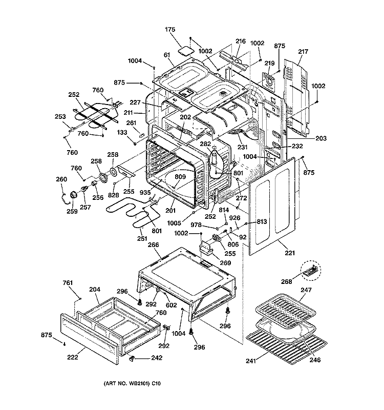 BODY & DRAWER PARTS Diagram and Parts List for JBP48AB1AA  General Electric Range