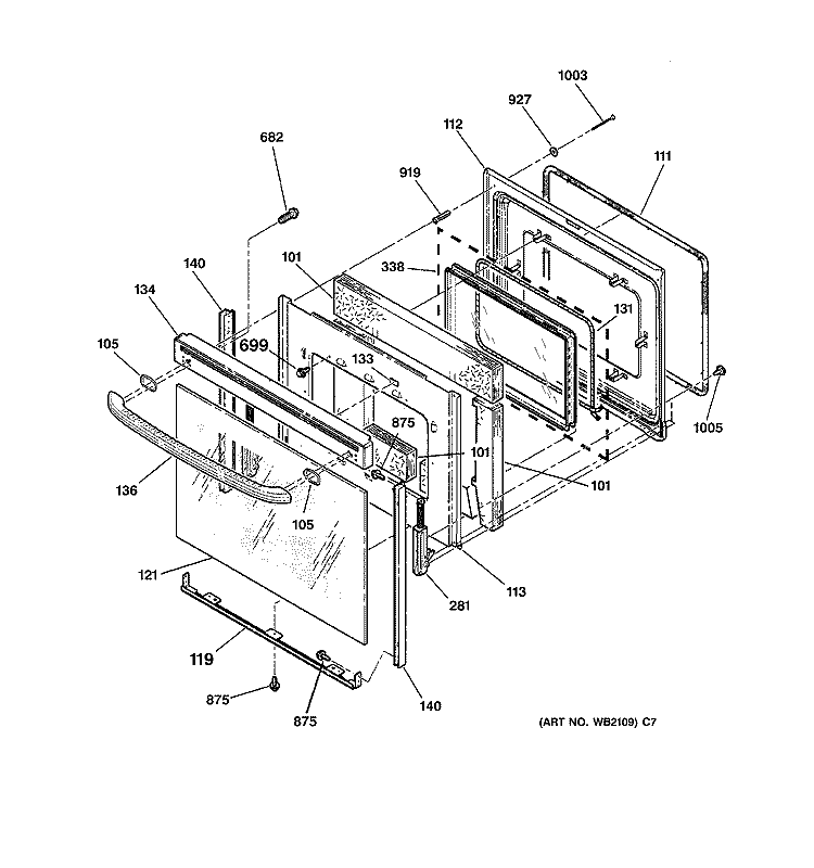 DOOR Diagram and Parts List for JBP48AB1AA  General Electric Range