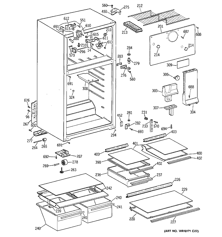 CABINET Diagram and Parts List for CTX16HABHRAA  Hotpoint Refrigerator