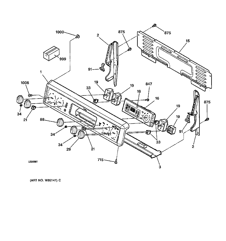 CONTROL PANEL Diagram and Parts List for JBP78AB1AA  General Electric Range