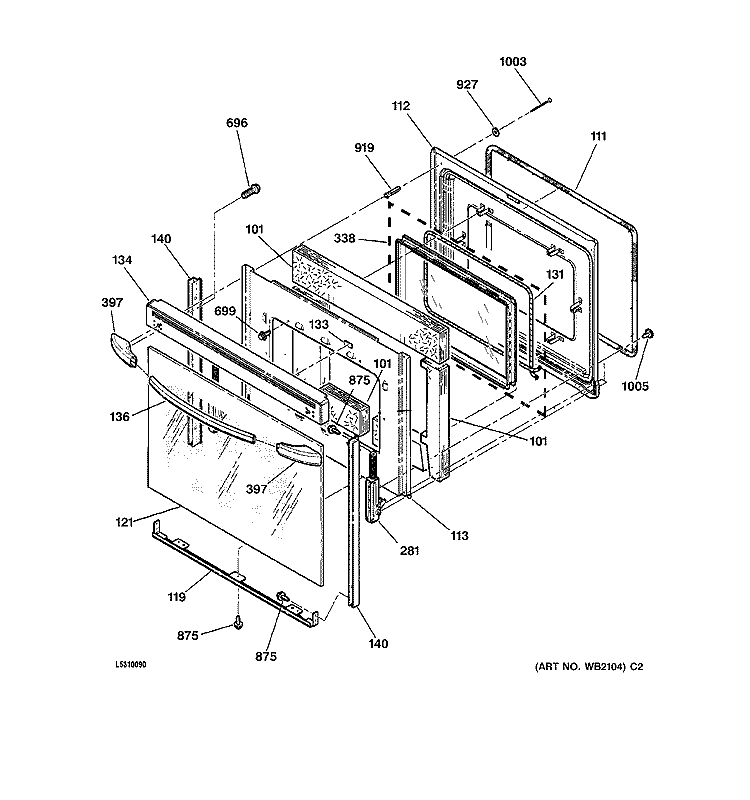 DOOR Diagram and Parts List for JBP78AB1AA  General Electric Range