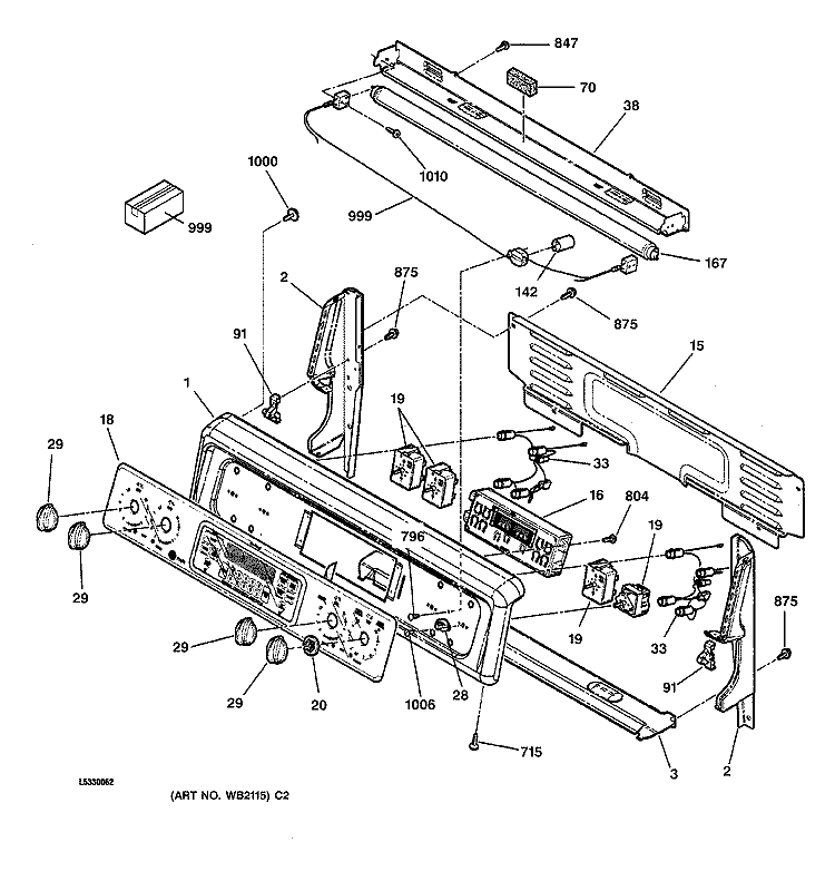 CONTROL PANEL Diagram and Parts List for JBP79BB1BB  General Electric Range