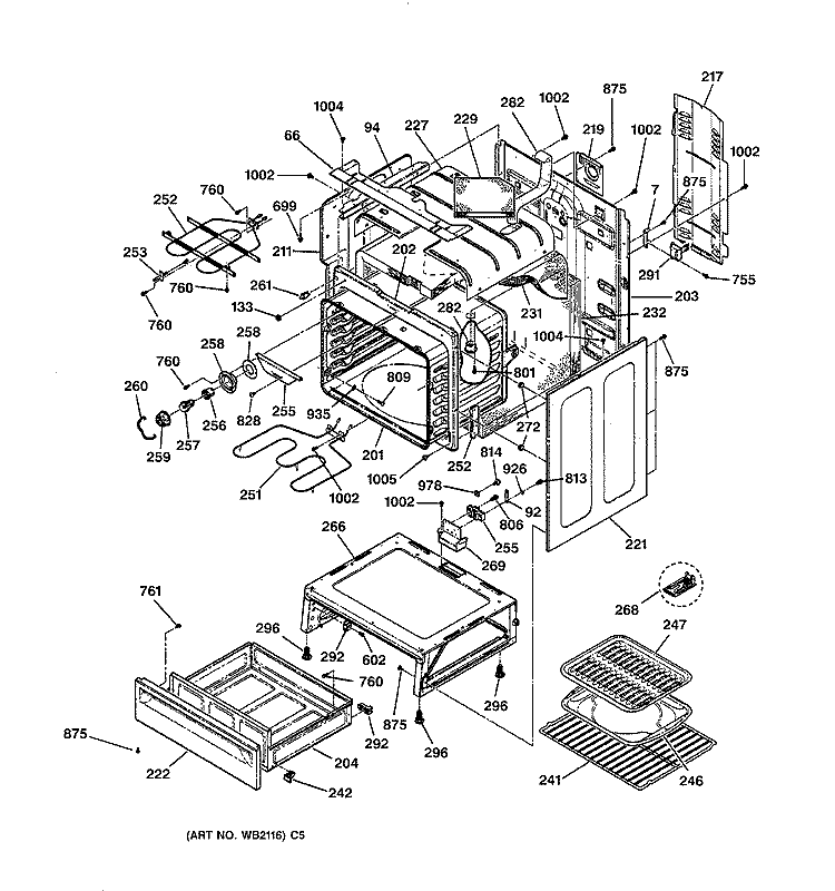 BODY & DRAWER PARTS Diagram and Parts List for JBP79BB1BB  General Electric Range