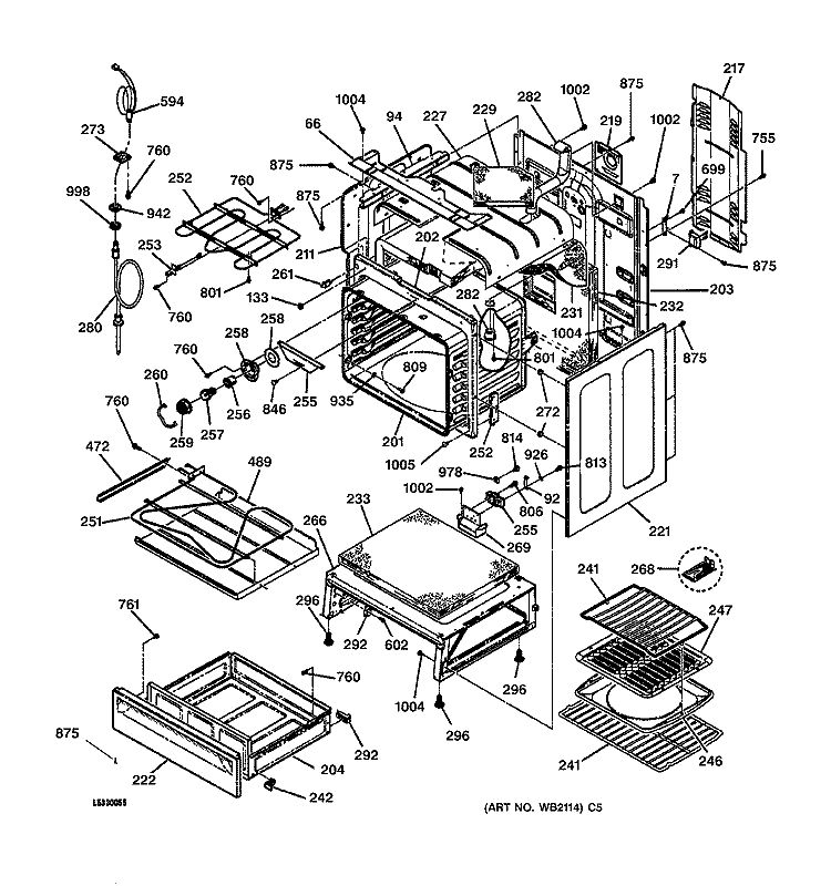 BODY & DRAWER PARTS Diagram and Parts List for JB940AB1AA  General Electric Range
