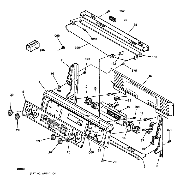 CONTROL PANEL Diagram and Parts List for JB960BB1BB  General Electric Range