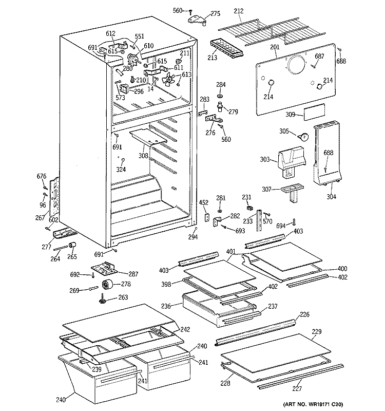 CABINET Diagram and Parts List for CTX18HABJRAA  Hotpoint Refrigerator