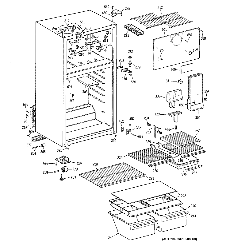 CABINET Diagram and Parts List for CTG16EACCRWW  Hotpoint Refrigerator