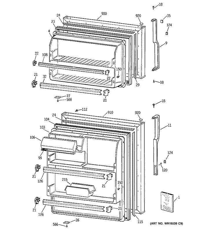 DOORS Diagram and Parts List for CTX17KABMRAA  Hotpoint Refrigerator