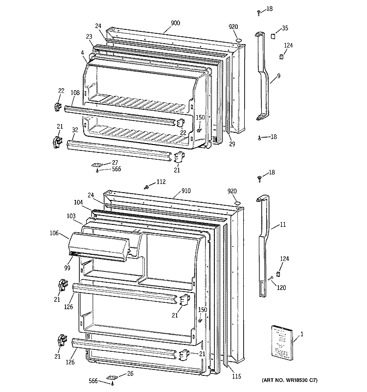 DOORS Diagram and Parts List for CTX17BABMRAA  Hotpoint Refrigerator