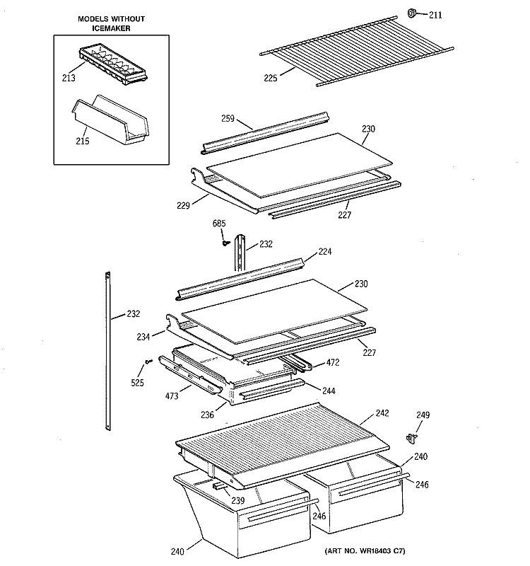 SHELVES Diagram and Parts List for CTX18GACDRAA  Hotpoint Refrigerator