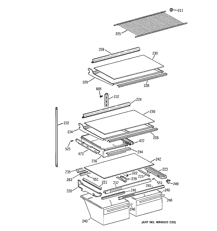 SHELVES Diagram and Parts List for CTX21GICBRAA  Hotpoint Refrigerator