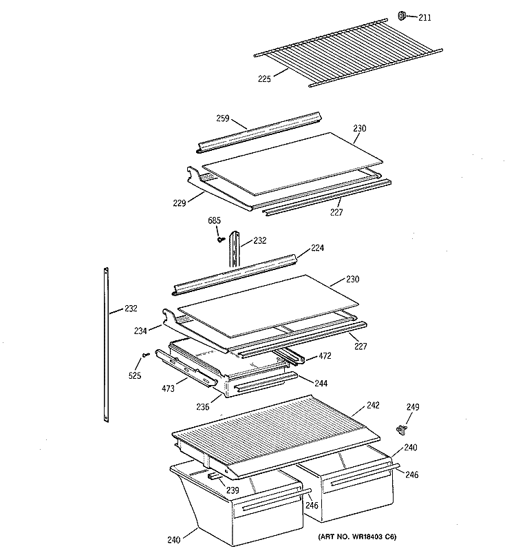 SHELVES Diagram and Parts List for CTX18GICCRWW  Hotpoint Refrigerator