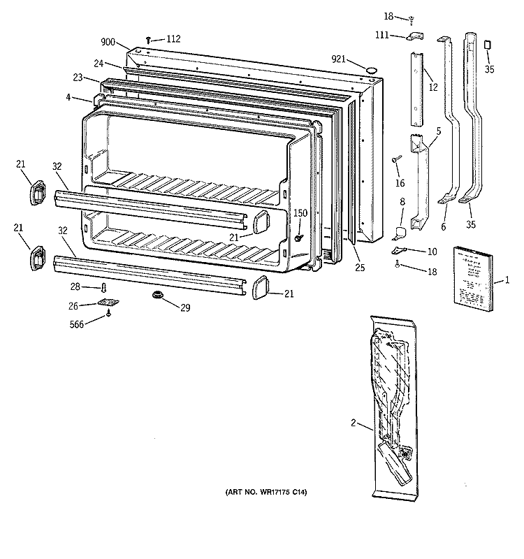 FREEZER DOOR Diagram and Parts List for CTX18DIBQRAA  Hotpoint Refrigerator