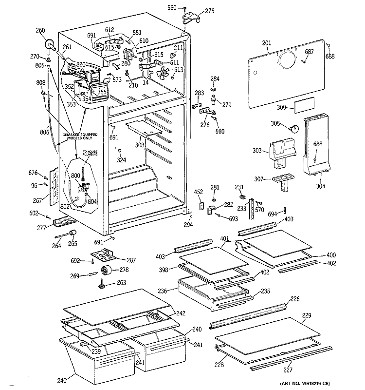 CABINET Diagram and Parts List for TBT18NIBBRAA  General Electric Refrigerator