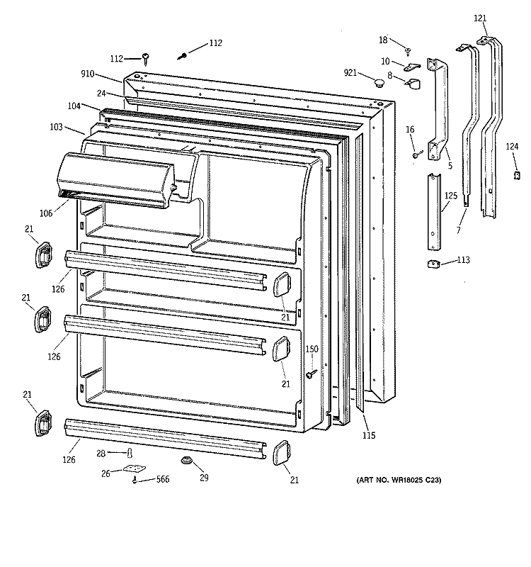 FRESH FOOD DOOR Diagram and Parts List for CTX21HABRRWW  Hotpoint Refrigerator