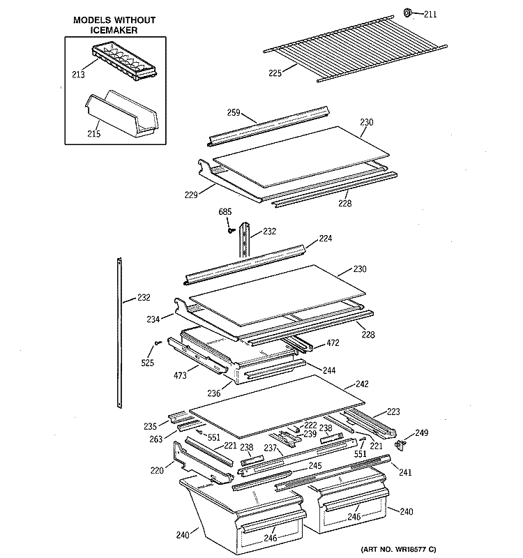 SHELF PARTS Diagram and Parts List for CTX21HABRRWW  Hotpoint Refrigerator