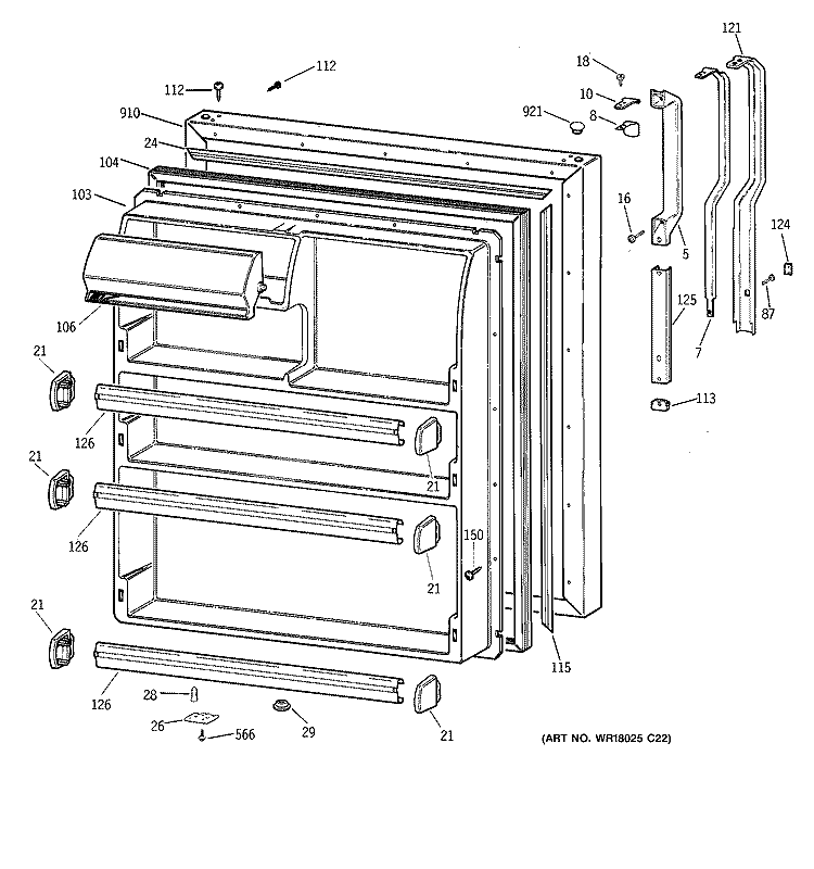 FRESH FOOD DOOR Diagram and Parts List for CTX21DIBRRWW  Hotpoint Refrigerator