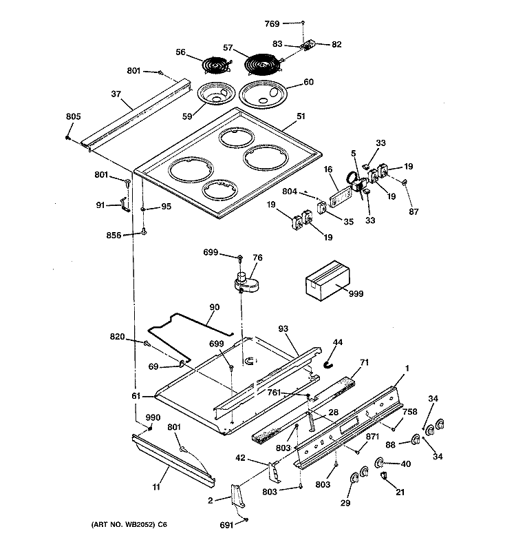 CONTROLS & COOKTOP Diagram and Parts List for JSS16PW3WH  General Electric Range