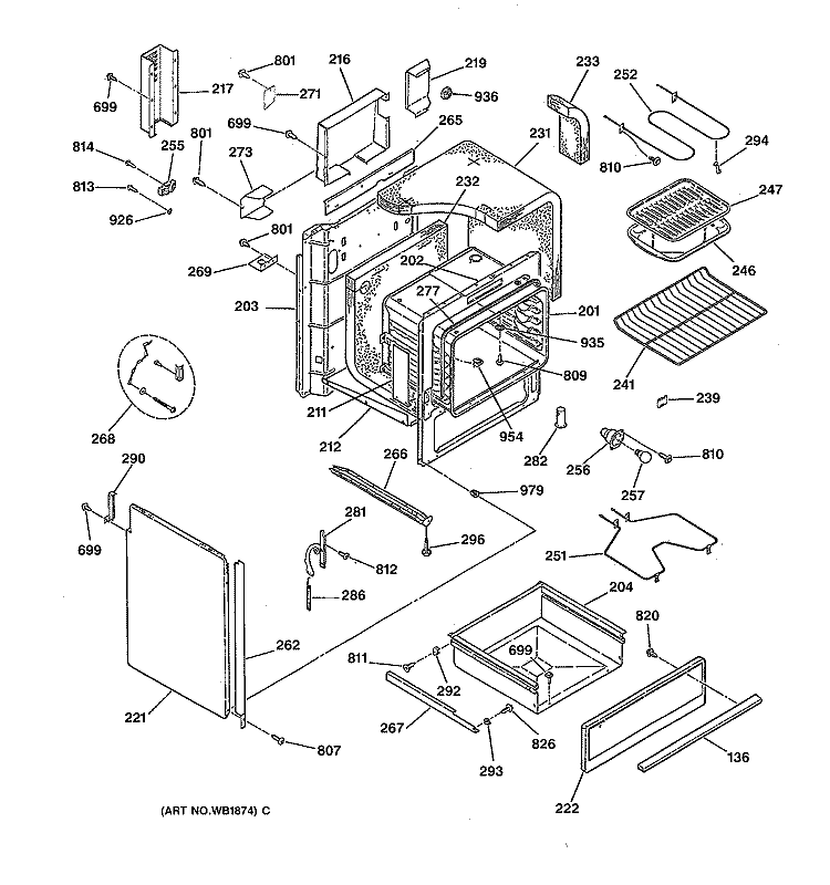 BODY & DRAWER PARTS Diagram and Parts List for JSS16PW3WH  General Electric Range