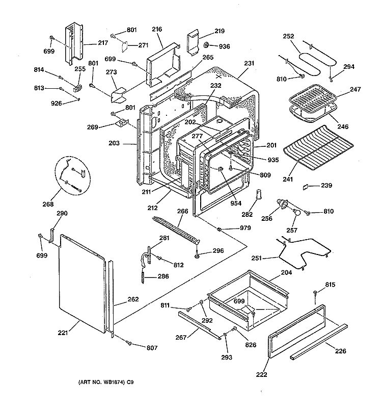 BODY & DRAWER PARTS Diagram and Parts List for JSS26BW2BB  General Electric Range