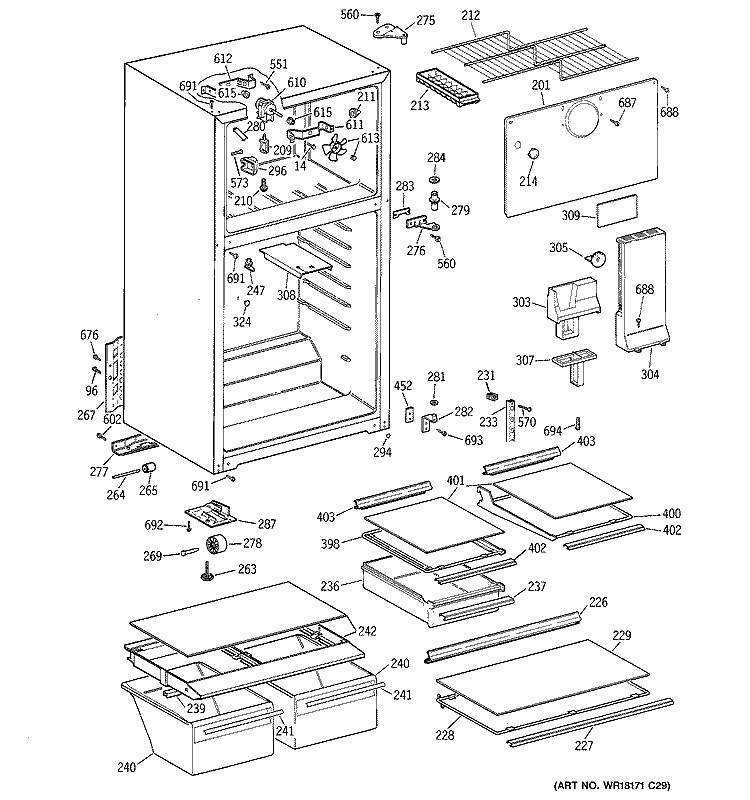 CABINET Diagram and Parts List for CTX17KABNRWW  Hotpoint Refrigerator