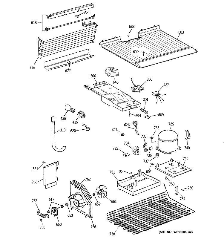UNIT PARTS Diagram and Parts List for CTX17KABNRWW  Hotpoint Refrigerator