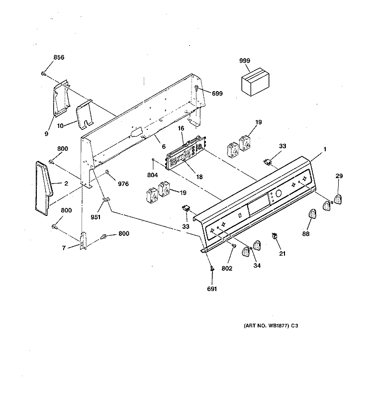 CONTROL PANEL Diagram and Parts List for RB756GT5WW  Hotpoint Range