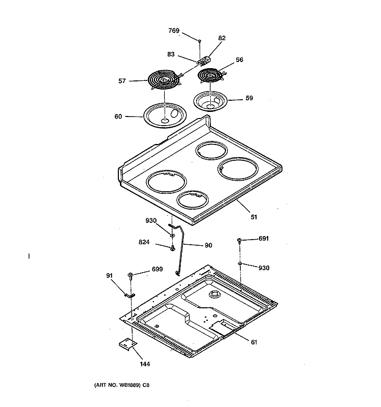 COOKTOP Diagram and Parts List for RB756GT5WW  Hotpoint Range