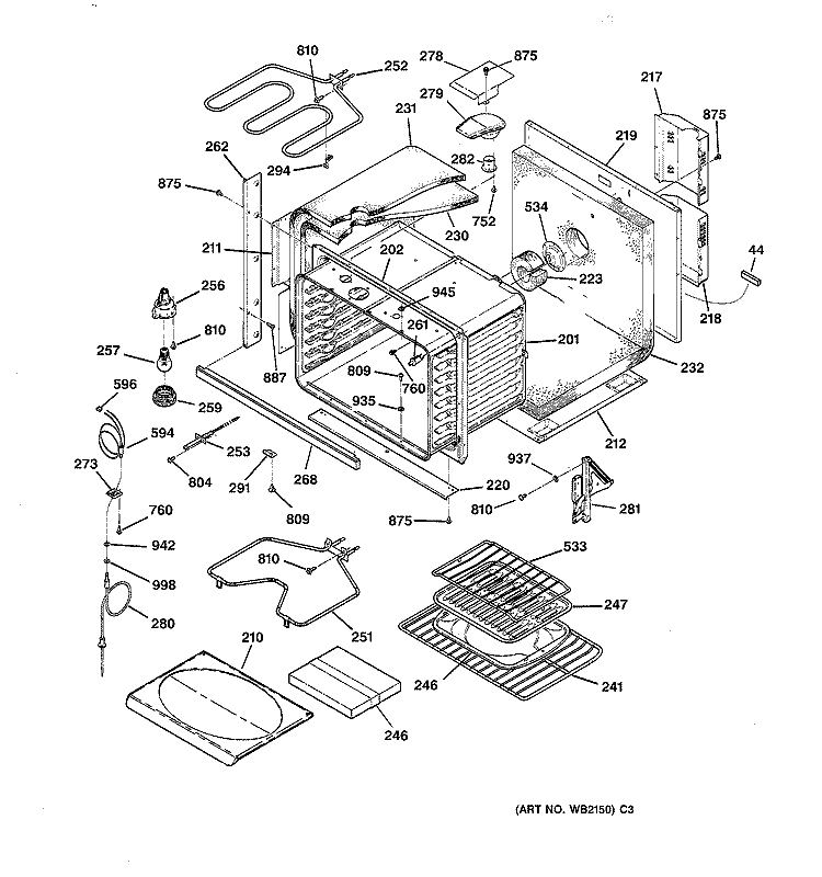 BODY PARTS Diagram and Parts List for JT910BA1BB  General Electric Wall Oven