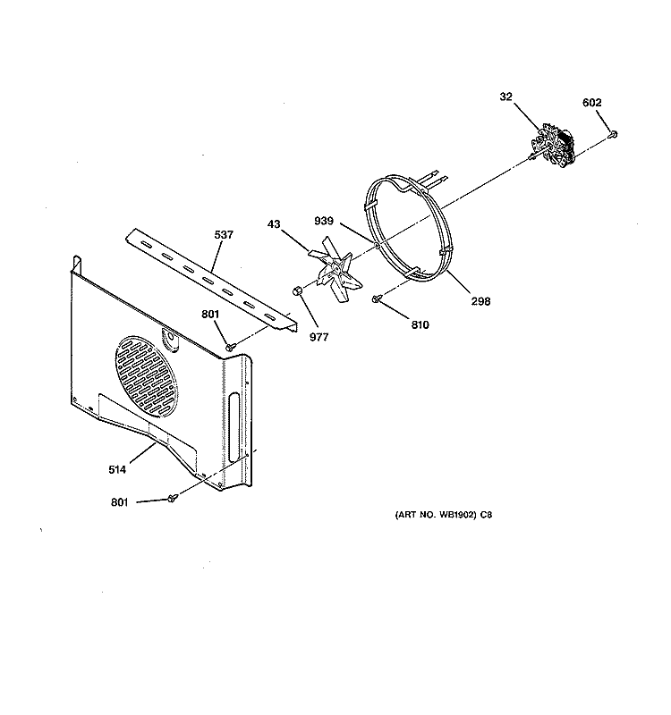 FAN Diagram and Parts List for JT950CA1CC  General Electric Wall Oven