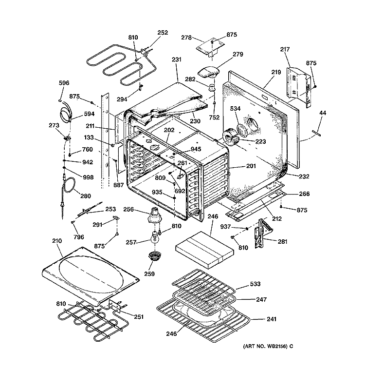 UPPER BODY Diagram and Parts List for JT950CA2CC  General Electric Wall Oven